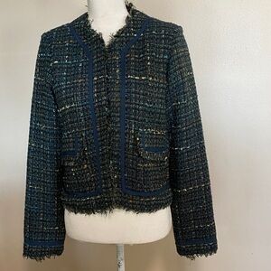 True Meaning Tweed Blazer in Navy and Green